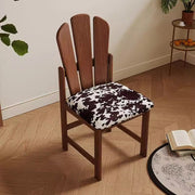 17'' 2PCS Vintage Style Dining Chair Solid Wood Fan Back Cowhide Pattern Seat